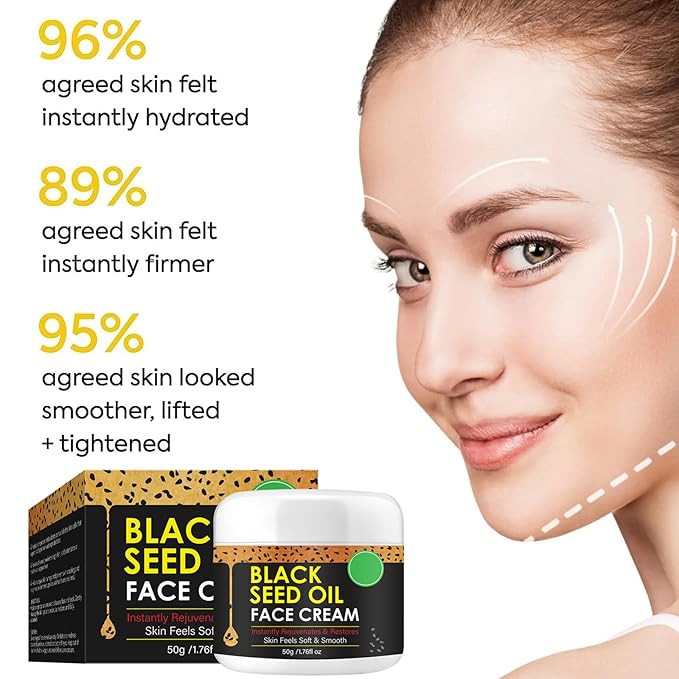 Organic Cold Pressed Black Seed Oil Face Moisturizer Cream - Deeply Nourishing Unisex Facial Cream for Tightening and Lifting Anti-Aging Reduces Fine Line GMO-Free Cruelty-Free,1.76 Fl Oz