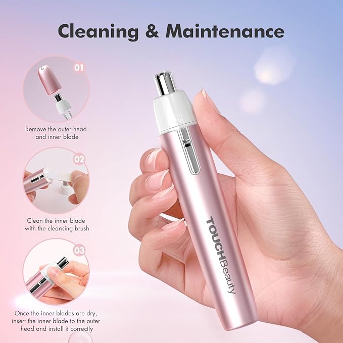 TOUCHBeauty Electric Ear and Nose Hair Trimmer for Women, Painless Round Tip for Sensitive Skin, Mini Portable Shaver with Travel Case, Easy Clean & Battery Powered, Perfect Christmas Day