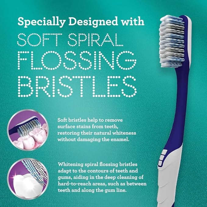 GuruNanda Gentle Giant Toothbrush with Dual Action Flossing Spiral Bristles,Non-Slip Ergo Dexa Grip,Helps in Teeth Whitening,BPA Free,(Pack of 8)