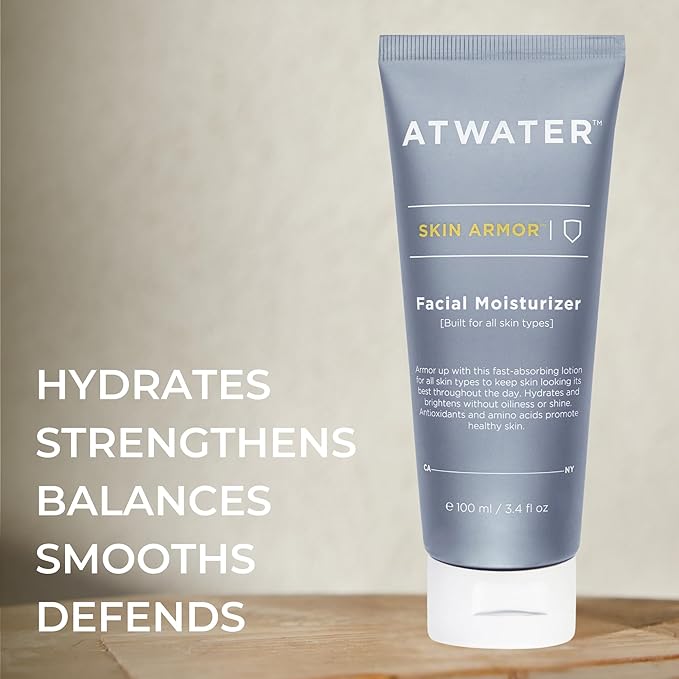 ATWATER Skin Armor Men's Face Moisturizer, Hydrating Anti-Aging Formula with Niacinamide and Licorice Root for All Skin Types - 3.4 oz