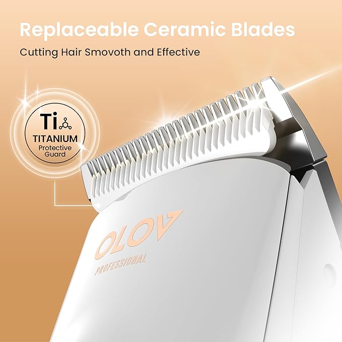 Hair Clippers for Men, Cordless Hair Clipper Kit, Adjustable 4 Length Setting, 2-Speed Settings, Replaceable Ceramic Blade Heads, Rechargeable Hair Clippers for Family (White)