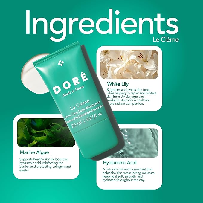 Doré - La Crème All-In-One Daily Moisturizer | Hydrating Face Moisturizer for Sensitive Skin | Barrier Repair Ultra Moisturizing Cream for Dry Skin | Facial Lotion for Women & Men (0.7 fl oz | 20 ml)
