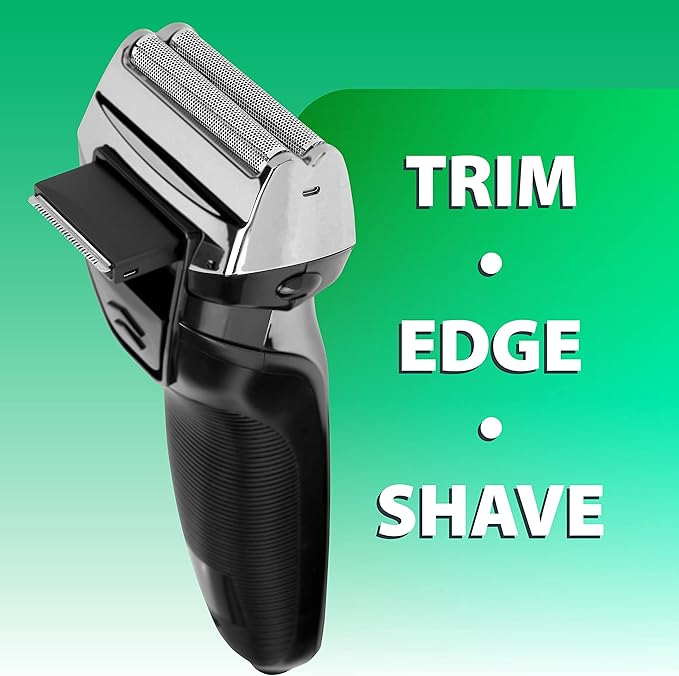 ChargeWorx Groom Essentials Dual-Foil Rechargeable Electric Shaver, Cordless, Ergonomic Electric Razor with Pop-Up Beard and Mustache Trimmer for Travel, LED Battery Indicator, Includes Cleaning Brush