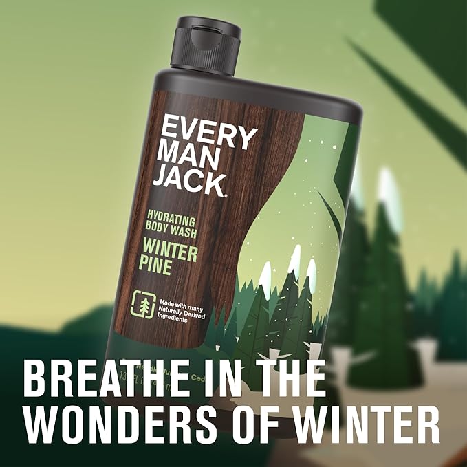 Every Man Jack Hydrating Body Wash - Winter Pine - Deeply Clean with Glycerin + Naturally Derived Ingredients - 13.5 oz (2 Pack)