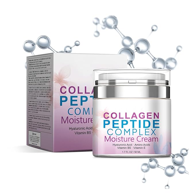 Collagen Peptide Complex Moisture Cream with Hyaluronic Acid and Vitamin B5 - Skin Tightening Firming - Anti Aging Face Wrinkle Cream, Day & Night Moisturizing Facial Cream -1.7oz