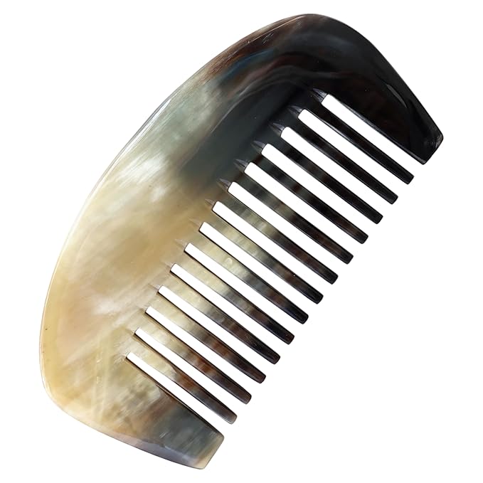 Natural Buffalo Horn Wide Tooth Comb, Ox Horn Anti Static, Buffalo Horn Wide Bone, Pocket and Travel Comb Size for Thick Curly Wavy Hair For Wet and Dry (Wide Comb)
