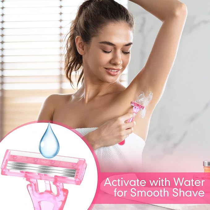 Lasnten 30 Pcs Women's Disposable Razors Bulk 3 Blades Sensitive Skin Razors for a Smooth and Comfortable Shave
