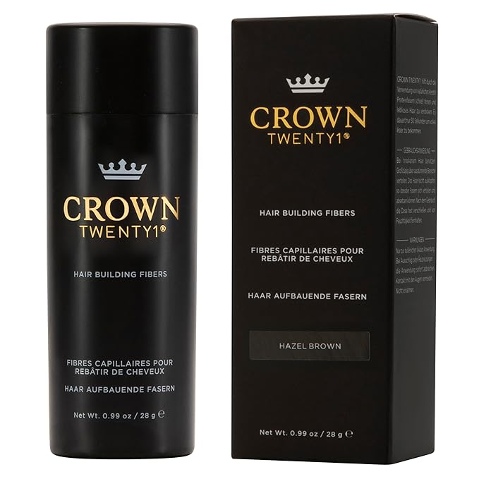 CROWN Hair Building Fibers (28g) - Instantly Cover Fine & Thinning Hair for a Thicker, Fuller Look - A Natural Keratin Concealer - 13 Shades for Men & Women - Hazel Brown