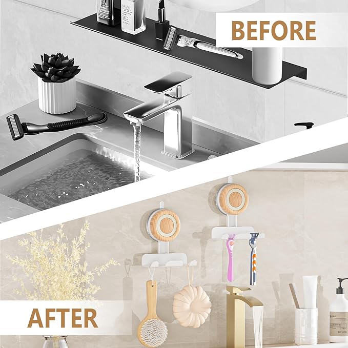 Razor Holder for Shower 2 Pack, Suction Cup Shaver Holder for Wall, Removable&Reusable Suction Cup Hooks for Bathroom, Damage-Free Suction Shower Hooks, Wall Mounted Razor Stand, White