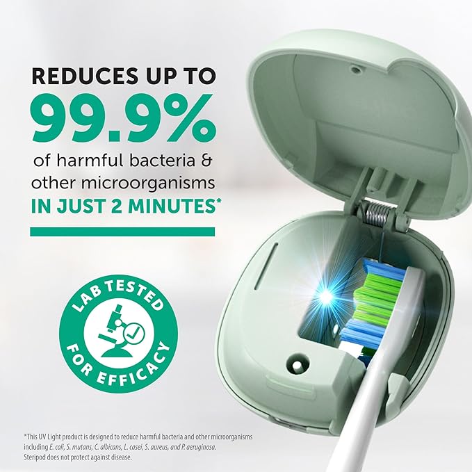 Steripod Brand Portable UV Toothbrush Sanitizer Clip, Reduces Harmful Microorganisms, Rechargeable, Sage, 1 Count