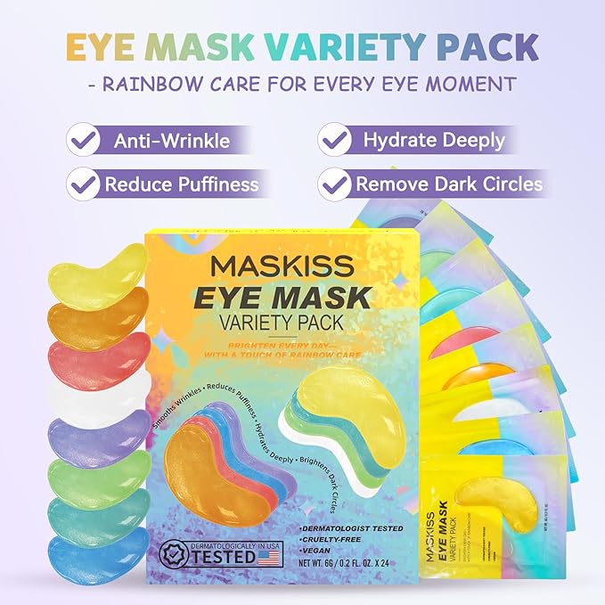 Under Eye Patches Variety Pack (24 Pairs), Valentine's Day Gifts for Her, Eye Masks for Dark Circles Puffy Eyes With 8 Colors (3 Pairs/Color), Vegan Skin Care Gifts for Women