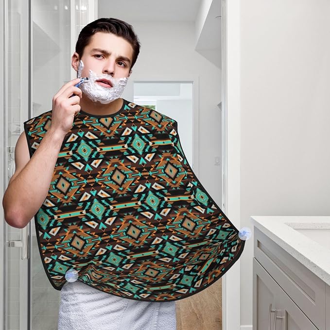 Beard Trimming Hair Catcher, Geometric Ethnic Tribal Navajo Aztec Shave Bib, Non-Stick Bib Apron Waterproof, Shaving Tool for Men for Husband Father’s Day