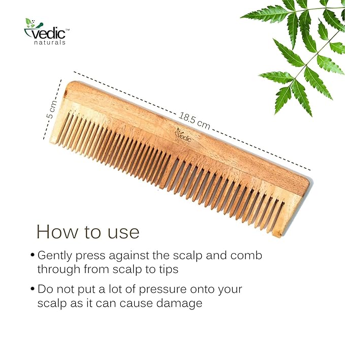 100% Pure & Natural Neem Wood Comb | Promotes Hair Growth, Reduces Hair Fall & Control Dandruff | Wide & Thin Teeth