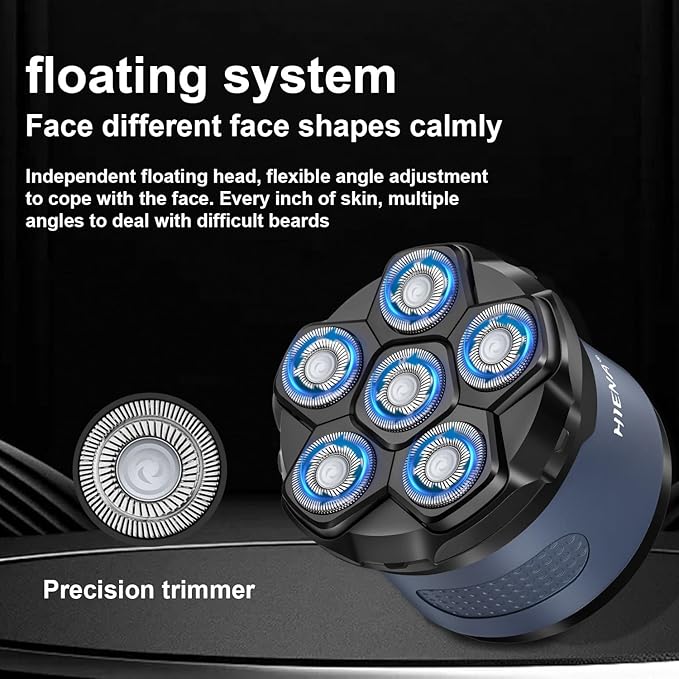 HIENA PRO Head Shaver for Bald Men - 6D Magnetic Rotating Shaver, Rechargeable Bald Head Razor Kit, Waterproof Electric Razor with LED Display (Blue)