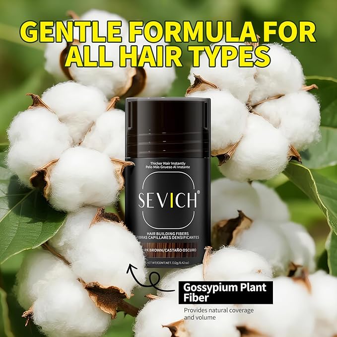 SEVICH Hair Fibers for Thinning Hair, Hair Building Fibers Instantly Thicker & Fuller Look,Hair Powder for Men & Women 12g Black