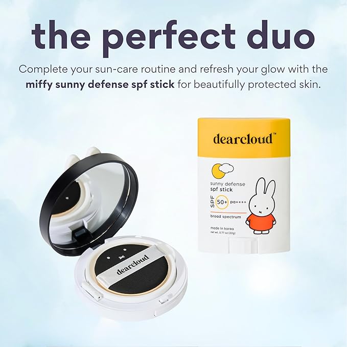 Miffy Dear Sun Tone Perfecting SPF Cushion Refill Set SPF 50+ – Color Adapting Sunscreen, Korean Sunscreen SPF 50 (.53 oz)