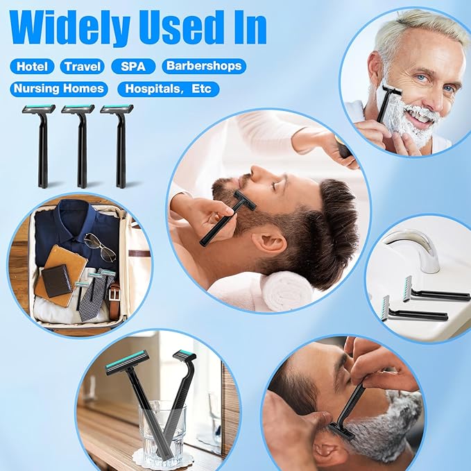 Disposable Razors Bulk for Men 50 Pack, Homeless Supplies Bulk, Twin Blade Mens Safety Travel Supply Shaving Razor, Face Beard Body Shavers for Hotel Camping Bathing (Black)