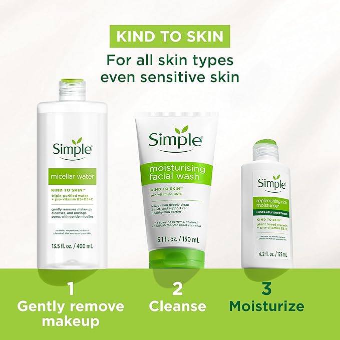 Simple Kind To Skin Replenishing Rich Moisturizer - Face Cream Nourishes and Hydrates - Face Moisturizer with Niacinamide, Vitamins B5 and E - 6 pc