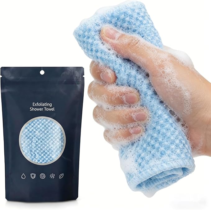Hexagon Weave Towel, Japanese Hexagon Weave Exfoliating Towel, Scrub Wash Back Bath Cloth for Body Face,Travel Gentle Sensitive Skin Towel,Washcloth Back Body for Men and Women (Black, Blue)