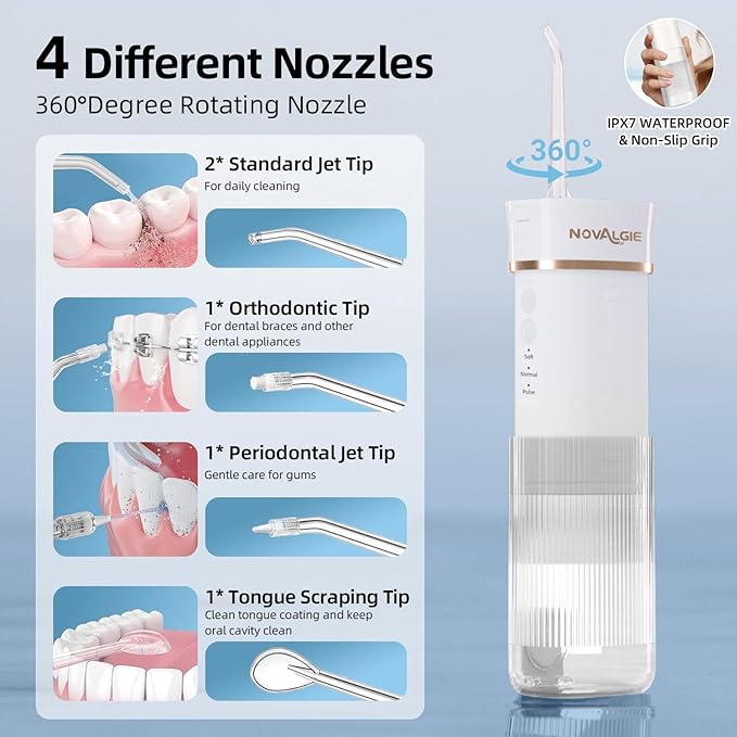 Portable Travel Water Dental Flosser: Mini Cordless Oral Irrigator with Telescopic 180ML Tank 3 Mode 5 Nozzles, IPX7 Waterproof Teeth Cleaner for Braces, Orthodontic, Sensitive Gums Home
