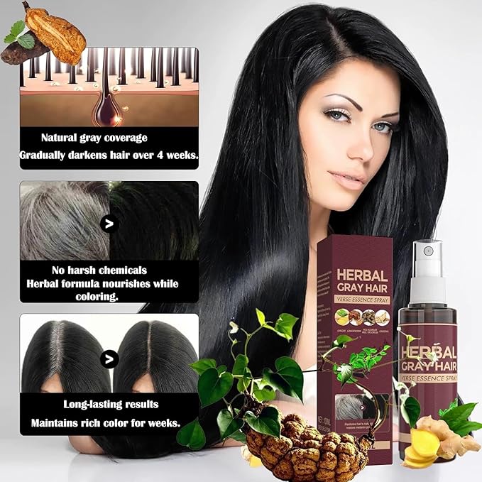 Herbal GrayHair Spra, Hair Darkening Conditioner Spra, Herbal Darkening Spra，Hair Color Spra for Gray Hair Coverage, Gray Hair Sprat-100ML (3pcs)