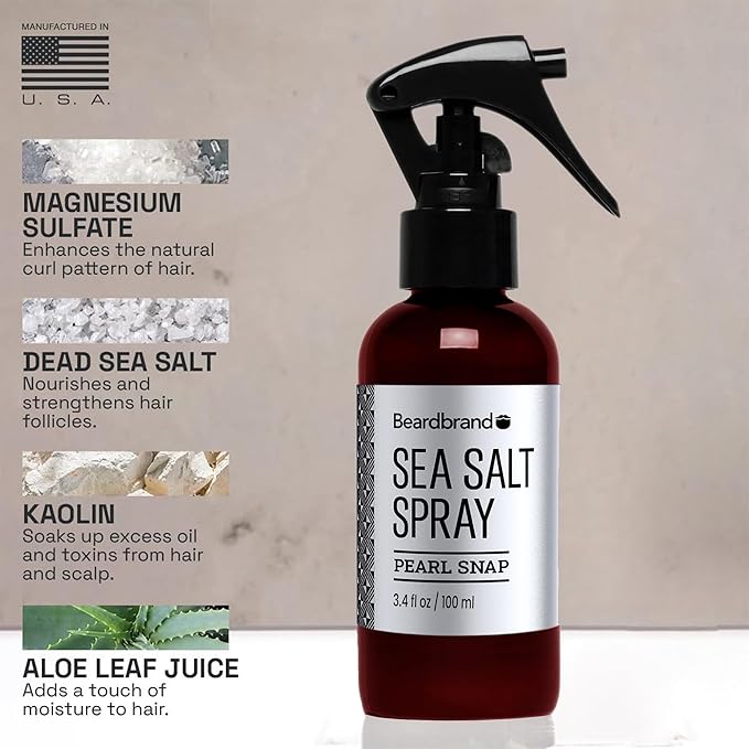Beardbrand Sea Salt Spray for Men – Texturizing Hair Mist with Pearl Snap Scent | Adds Volume & Natural Matte Finish | Beach Waves, Lightweight Hold – 3.4 oz