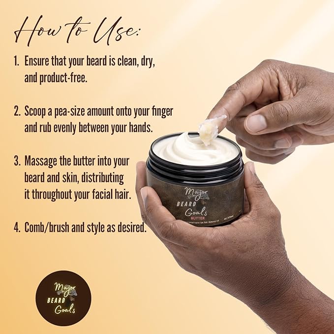 Beard Butter for Men - Leave-In Softener for Mustache & Beard Care, Cream Hydrates, Reduces Itchiness - Jamaican Black Castor Oil, Biotin, Collagen, & Shea Butter - 4oz
