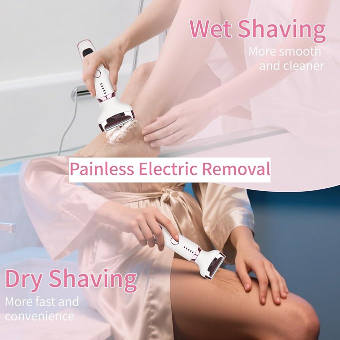 Electric Razor for Women Men with LED Display,4 in 1 Ladies Wet & Dry Body Razors and Facial Hair Remover, Rechargeable Hair Removal Kit for Nose Face Body Leg Bikini Arm Hair (White)
