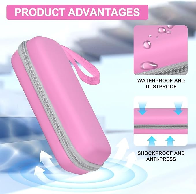 Travel Case for Oral-B/Oral-B Pro/Phlips Sonicare Electric Toothbrush with 2pcs Toothbrush Heads Cover Cap, Portable Hard Protective Storage Bag with Accessories Storage (Pink)