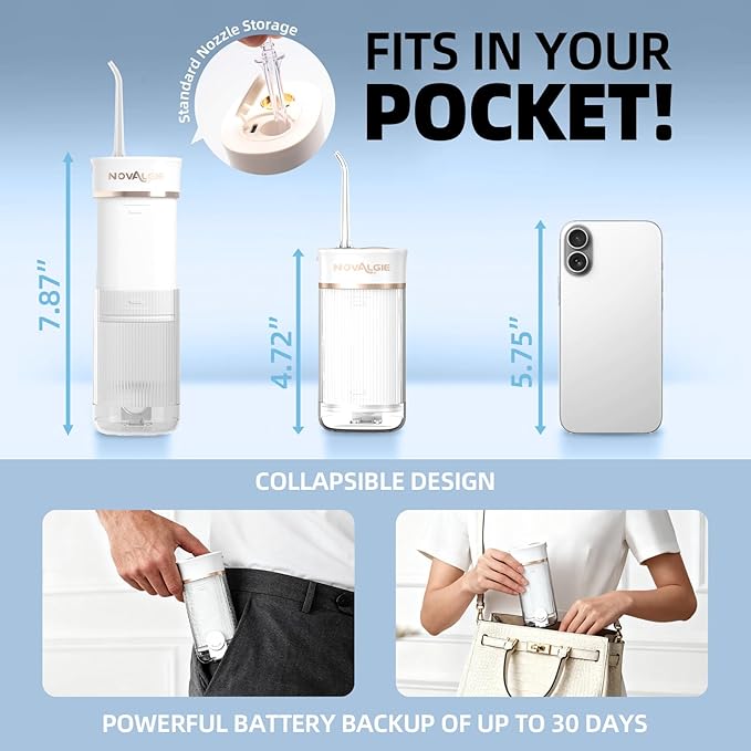 Portable Travel Water Dental Flosser: Mini Cordless Oral Irrigator with Telescopic 180ML Tank 3 Mode 5 Nozzles, IPX7 Waterproof Teeth Cleaner for Braces, Orthodontic, Sensitive Gums Home