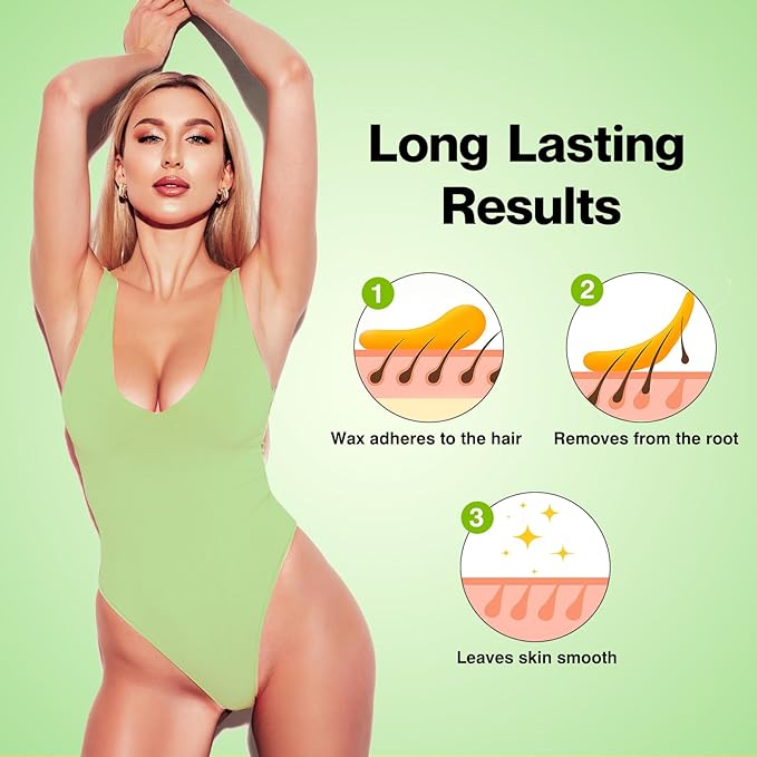 Roll on Wax Kit Aloe Vera Waxing Roller Depilatory for Women & Men Waxing Kit for Hair Removal for Larger Areas at Home with Heater & Strips
