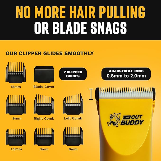 The Cut Buddy Clipper & Grooming Set, Cordless Hair & Beard Trimmer with Ceramic & Titanium Blades, 7 Guards, Waterproof, Beginner Kit