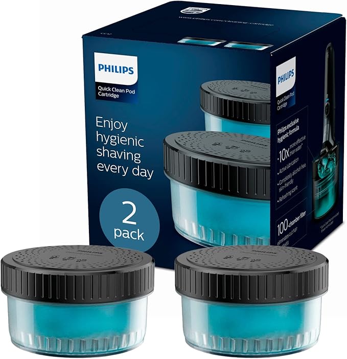 PHILIPS UK Kitchen and Home Quick Clean Pod Replacement Cartridge for Electric Shaver, 2-pack, Up to 6 mos hygienic shaving, Quick Clean Pod compatible, CC12/50, 504 g, 2-Count