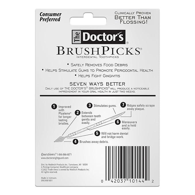 The Doctor's BrushPicks, Interdental Brushes and Dental Picks, Gently Removes Food Debris from Braces & Dental Work, 275 Count, Pack of 12