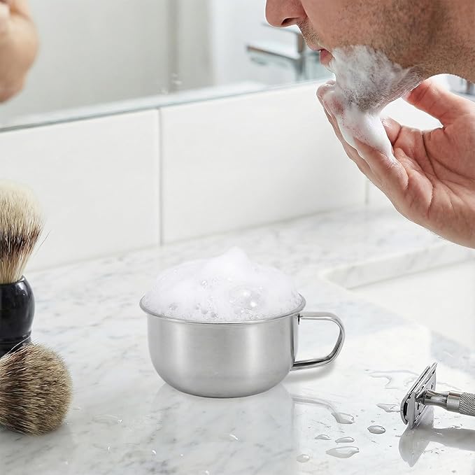 Shaving Soap Bowl 200ml Stainless Steel Shaving Bowl Mug with Handle Metal Cup Shaver Cleansing Foam Tool for Men Soap, Mug, Shave, Cream