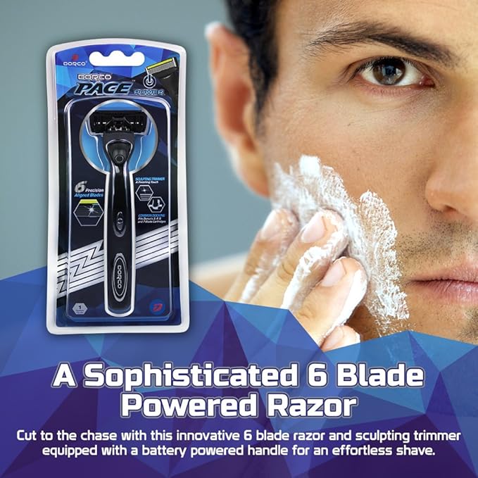 Dorco Pace 6 Plus Power - Six Blade Power Razor System with Trimmer (12 Cartridges (No Handle))
