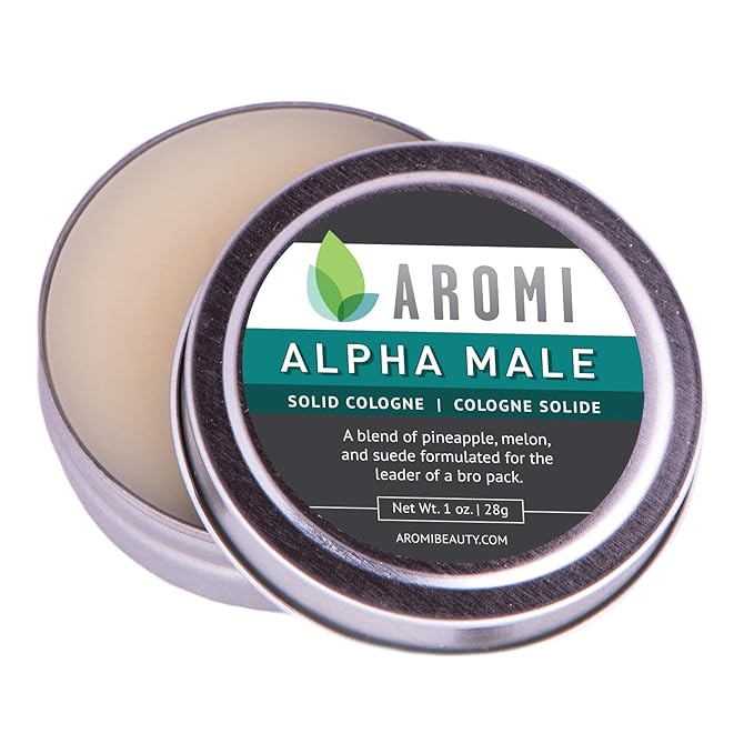 Aromi Solid Cologne | Fresh, Fruity Fragrance, Pineapple, Suede, and Lavender Scent, Small Men's Gift, Travel, Wax, Vegan, Cruelty-free, Alcohol-free (Alpha Male)