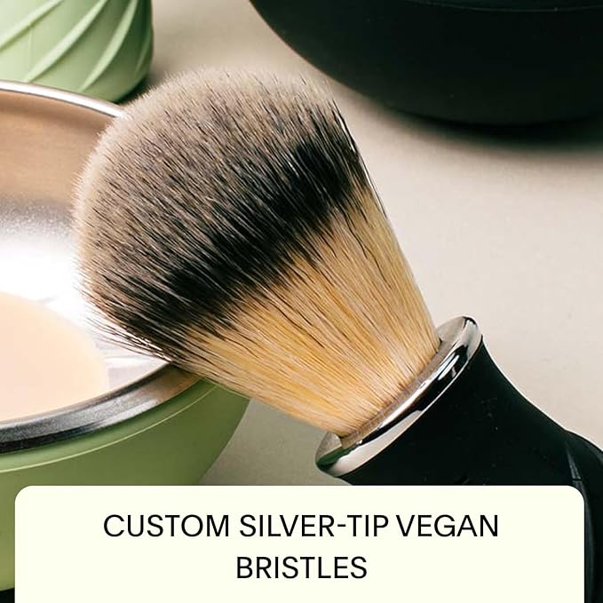 Leaf Shave | Leaf Grooming Brush, Metal and Silicone Handle with Measuring Cup for Use with Soap and Bowl Sets, Compatible with Soap Bar and Accessories - Sage