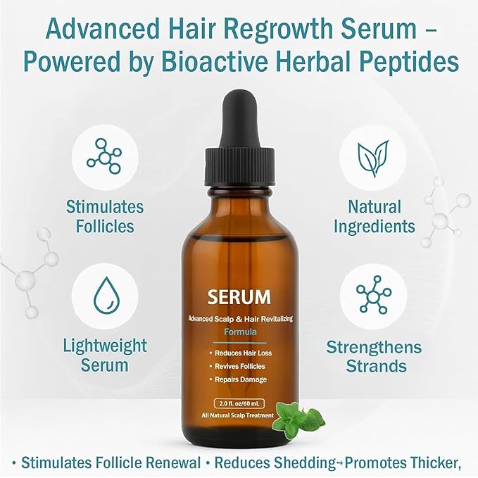 Hair Regrowth Serum, Advanced Scalp Treatment for Thicker, Fuller Hair, Reduces Shedding & Revitalizes Follicles, for Men & Women, 2 fl oz (1pcs)