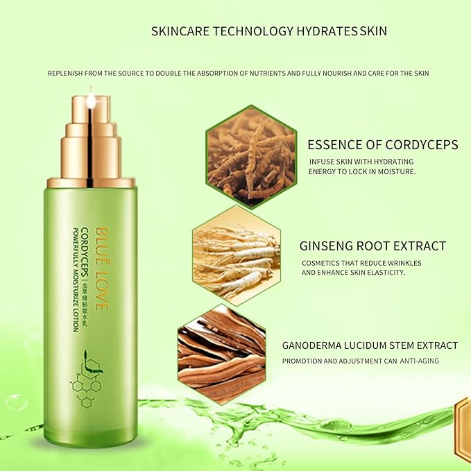 BLUE LOVE Cordyceps Hydrating Facial Lotion - Deep Moisturizing Lotion for Dry Skin, Nourishing & Plumping Daily Moisturizer for Women & Men, All Skin Types