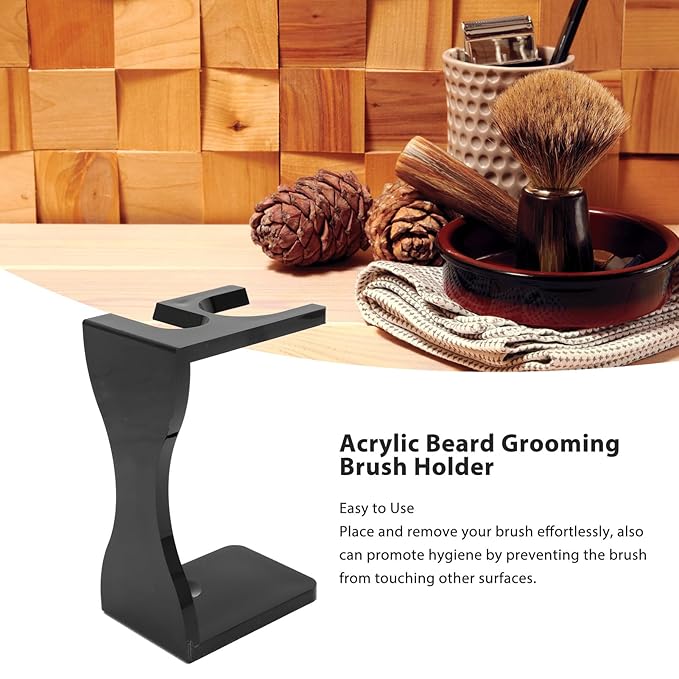 Acrylic Shaving Brush Stand Black Shaving Brush and Razors Holder Beard Grooming Brush Holder Stand for Razor and Shaving Brush Shave Accessory
