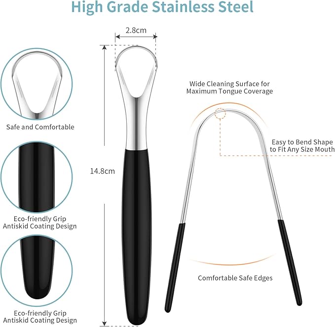 4 Pieces Tongue Scrapers, Reduce Bad Breath Cleaning Tongue Brushes Stainless Steel Oral Tongue Brushes Beauty Tools