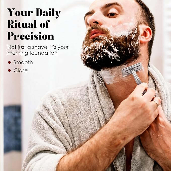 Single Blade Safety Razors for Men, Shaving Razor Kit, with 10 Double Edge Blades and 1 Stand, Stainless Steel Reusable Metal Razor, Holiday Gifts for Men Him Husband Dad Son Brother