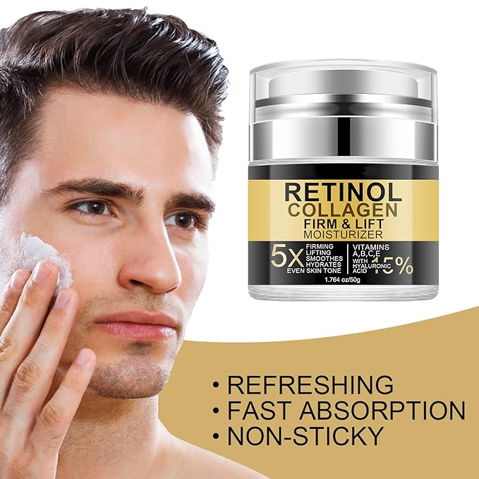 Retinol Collagen Firm & Lift Moisturizer for Face & Neck, Day & Night Anti Aging Facial Cream with Hyaluronic Acid Vitamins A B C E, Tightening Lifting Hydrating Smooth Texture for Women Men, 1.764 oz