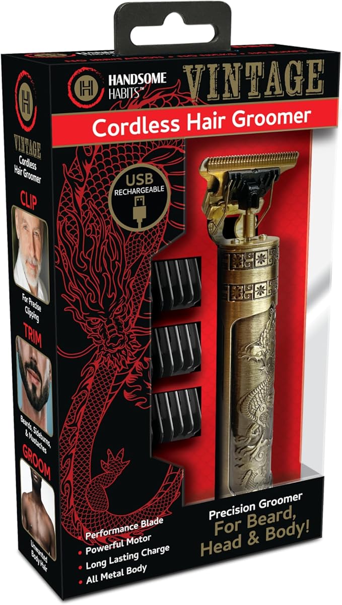 Limited Edition Handsome Habits Cordless Hair Trimmer for Men - Rechargeable Electric Razor with Stylish Metal Body, Year of The Dragon Design
