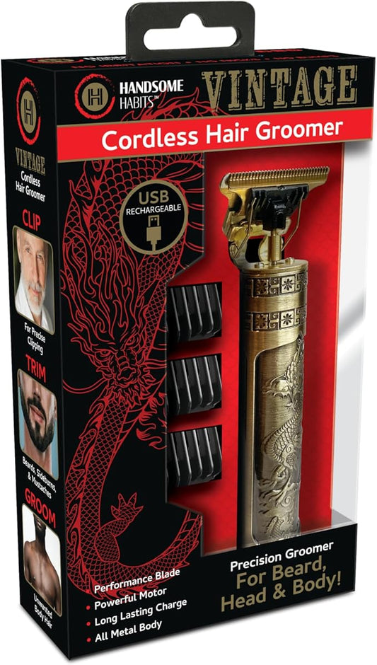 Limited Edition Handsome Habits Cordless Hair Trimmer for Men - Rechargeable Electric Razor with Stylish Metal Body, Year of The Dragon Design