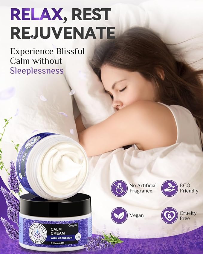 2025 Updated Magnesium Cream for Sleep: Nighttime Magnesium Lotion, Deep Hydration, Skin Care for Kid, Men, Women (Lavender)，2PC