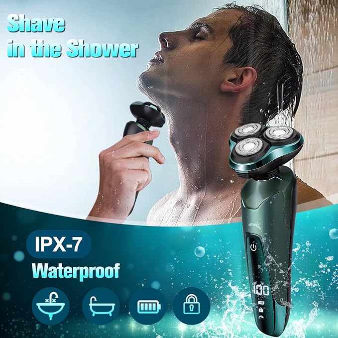 Electric Razor for Men, Cordless Rechargeable 3D Rotary Shaver with LED Display, Wet/Dry Waterproof Men’s Shaving Kit with Pop-Up Trimmer, Ideal Razor Gift for Husband, Dad, Boyfriend