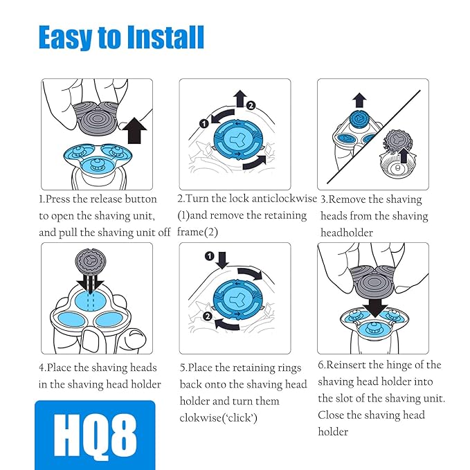 3 PCS HQ8 Replacement Heads Compatible with Philips Norelco Aquatec Replacement Blades HQ8 Electric Shaver Razors for PT720 PT730 AT810 AT815 AT830 AT880