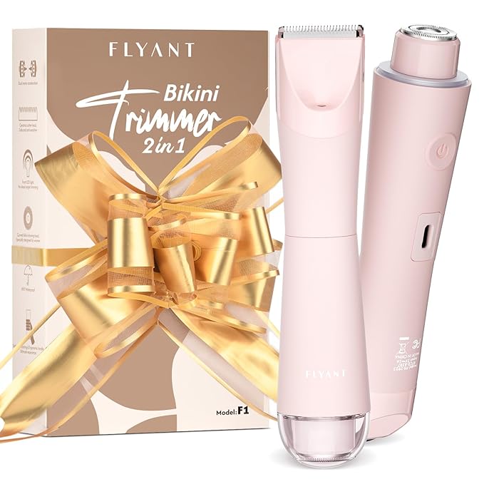 Bikini Trimmer for Women, Flyant 2 in 1 Electric Shaver for Women, Pubic Hair Trimmer Waterproof IPX7 with LED, Bikini Razor for Leg Arm Underarm Bikini Area, Christmas Gifts for Her - Rose Pink
